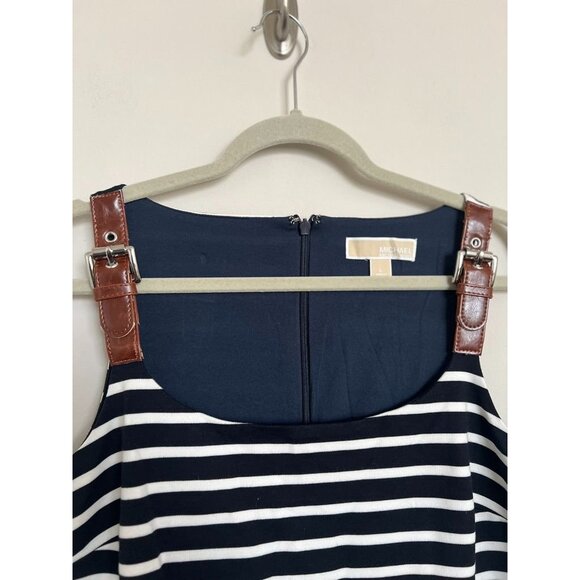 MICHAEL - Michael Kors Navy Blue & WHite Striped Buckle Sleeves - Size Large - Picture 7 of 8